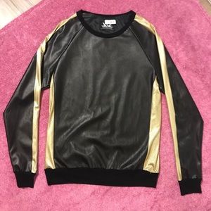 Black faux leather long sleeve with gold trim